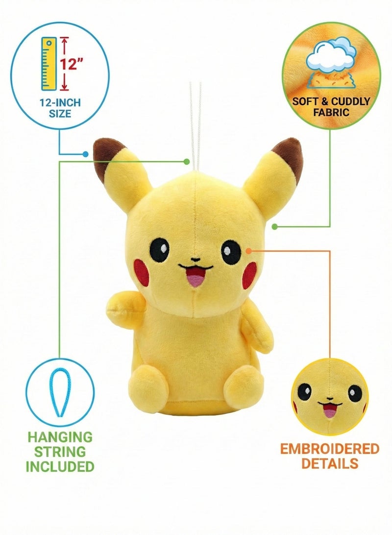 Pokemon Pikachu Plush Toy 12 Inch – Soft Yellow Stuffed Animal Doll with Embroidered Face & Hanging Loop | Cute Anime Cartoon Figure Pillow | Nintendo Character Birthday Eid Ramadan Gift for Boys Girls Kids 3+ - Image 2